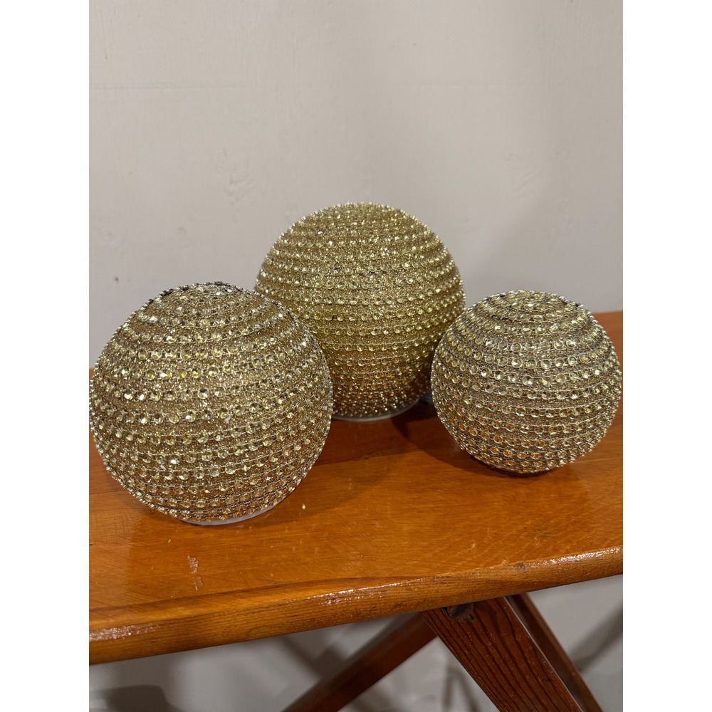 Set of 3 Gold Rhinestone Glitter Decorative Globes Battery Operated with Timer